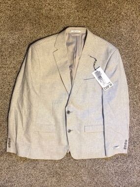 Bar III Sport Coat Blazer NWT Men 40S Slim Fit White Gray Tan Plaid Gingham NEW